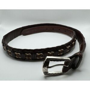 Dick Idol Woven Fine Leather Belt Silver Buckle Size 36